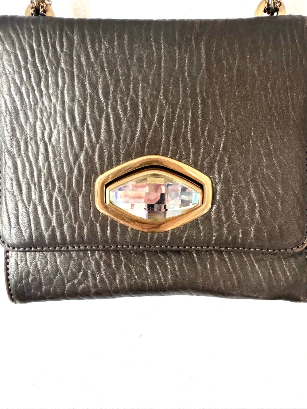 Vintage 2000s Alexis Hudson Gunmetal Crystal and Pebbled Leather Chain Purse - Picture 2 of 16